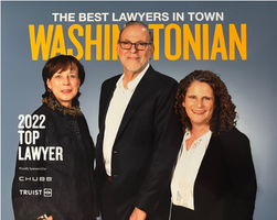An image featuring FTLF Family Law partners Marina Barannik, Jonathan Dana, and Sarah Zimmerman at Washingtonian Magazine's 2022 Top Lawyers reception.